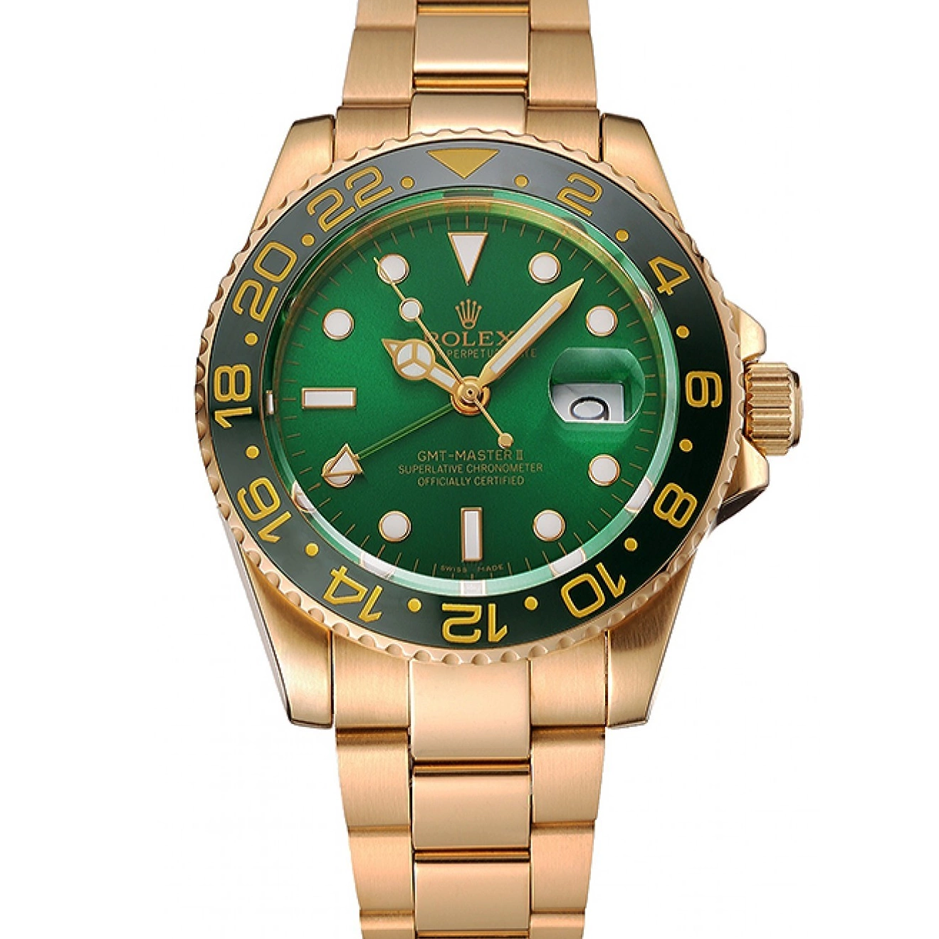 1453750 And Case Rolex Gold Bezel Green Master GMT Swiss Dial Bracelet II And 0530